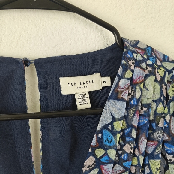 Ted Baker Tiered Swing Mini Dress Butterfly Print Long Sleeve in Blue Size 8 - Picture 12 of 16